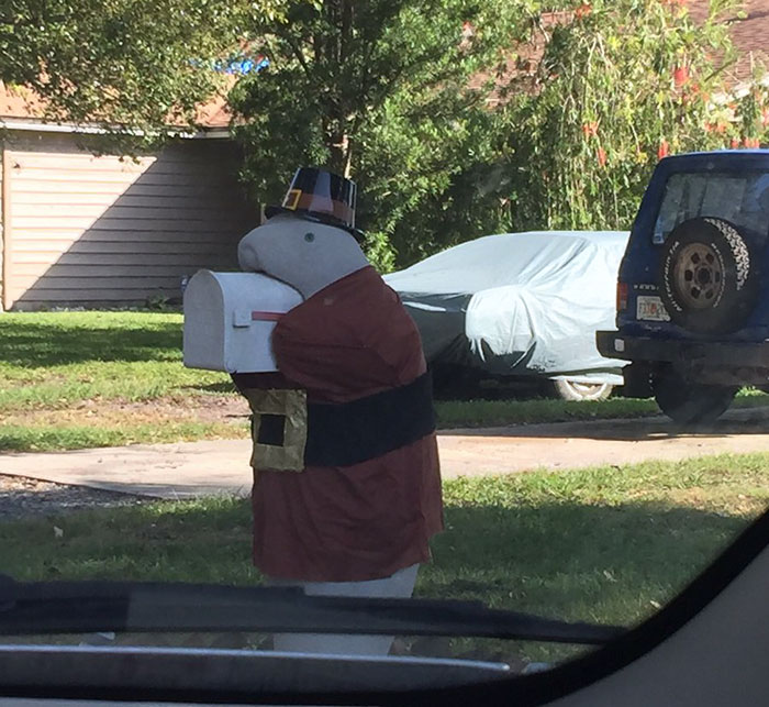 neighbor dresses up manatee mailbox