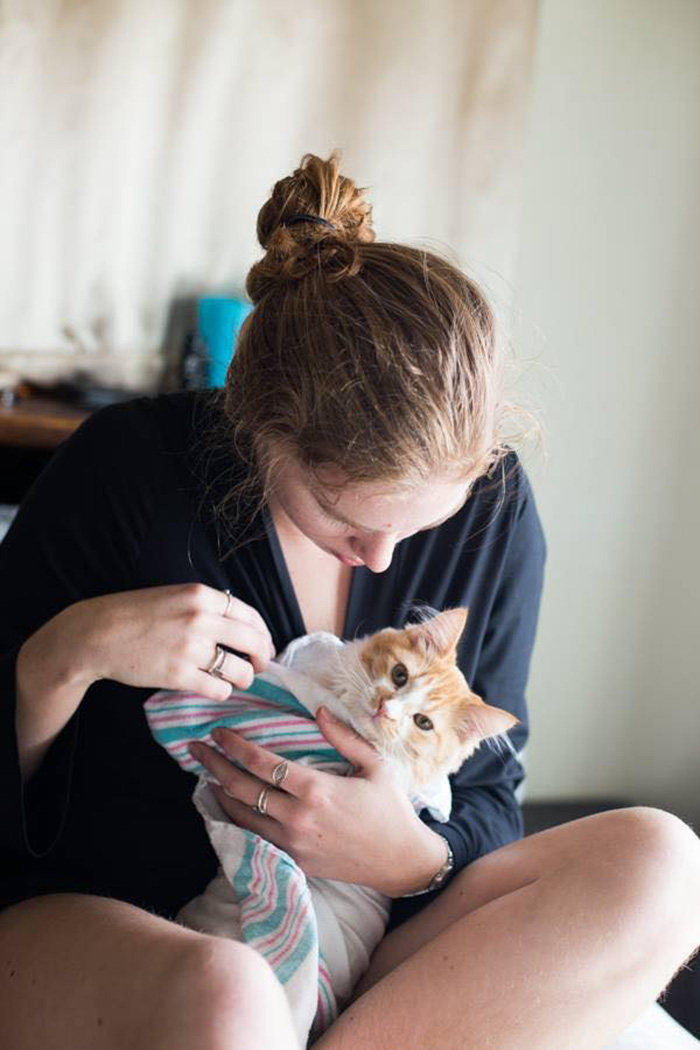 couple photo shoot with kitten funny cute