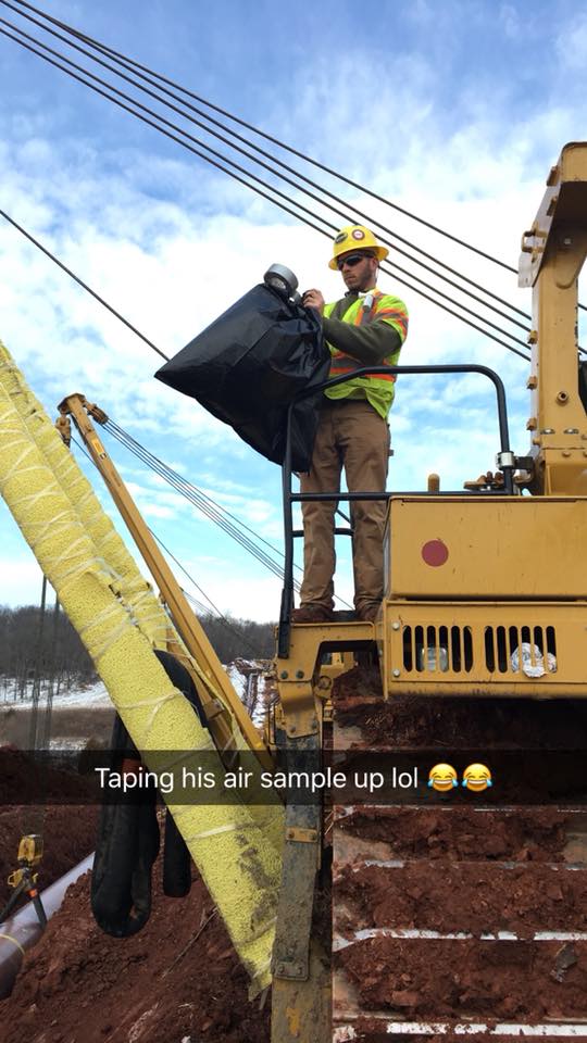 construction workers prank new guy collect air sample