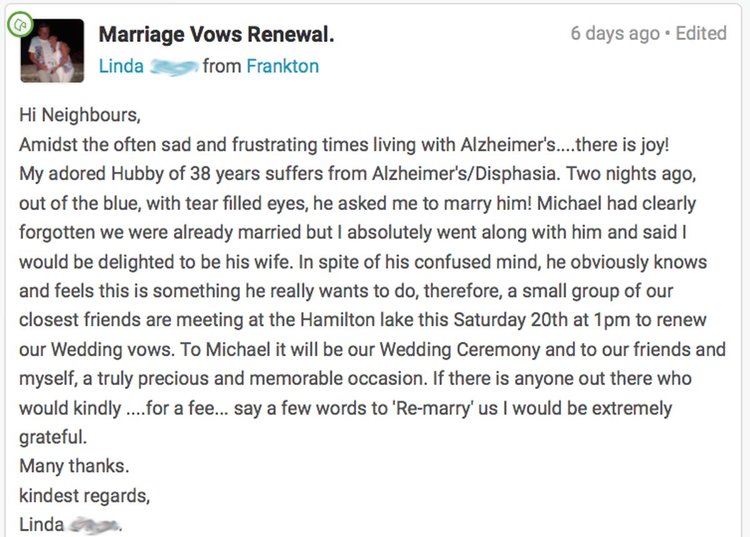 husband Alzheimers forgets he is married asks wife again
