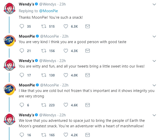 Moonpie and Wendys flirt love story twitter