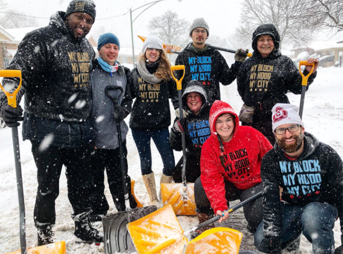 man asks for help shoveling snow for seniors Chicago