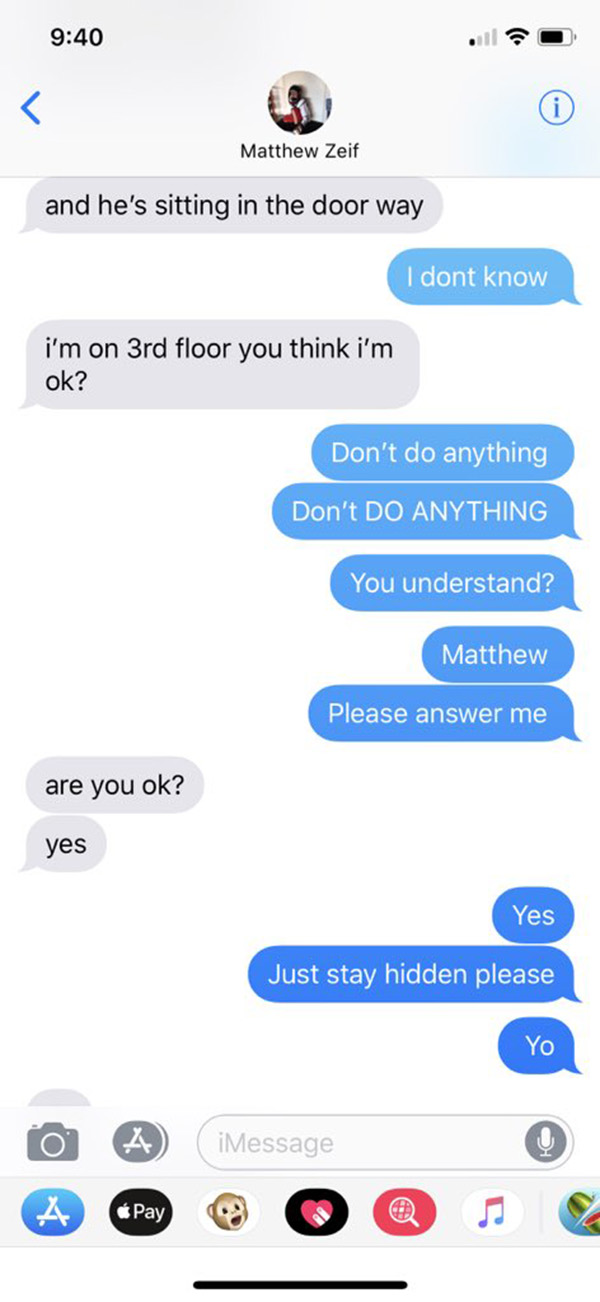 text messages between brothers during school shooting florida sam matt zeif