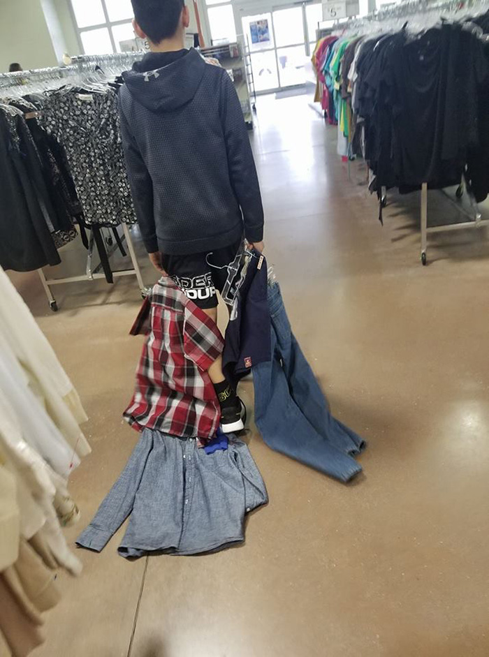 mom makes son shop at Goodwill