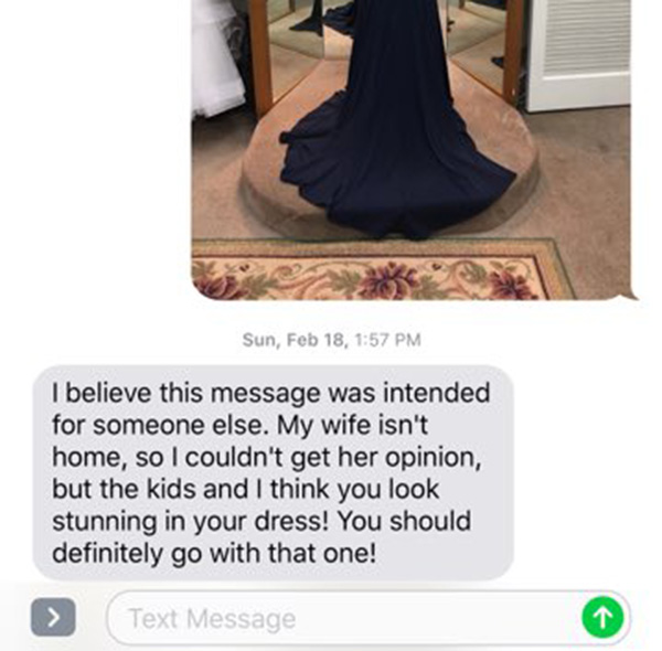 woman sends dress pictures wrong number