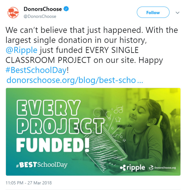 ripple funds every project for teachers on donorschoose