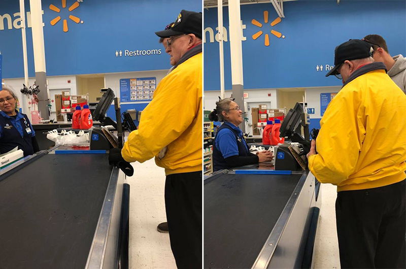 youn man pays for veterans order at Walmart