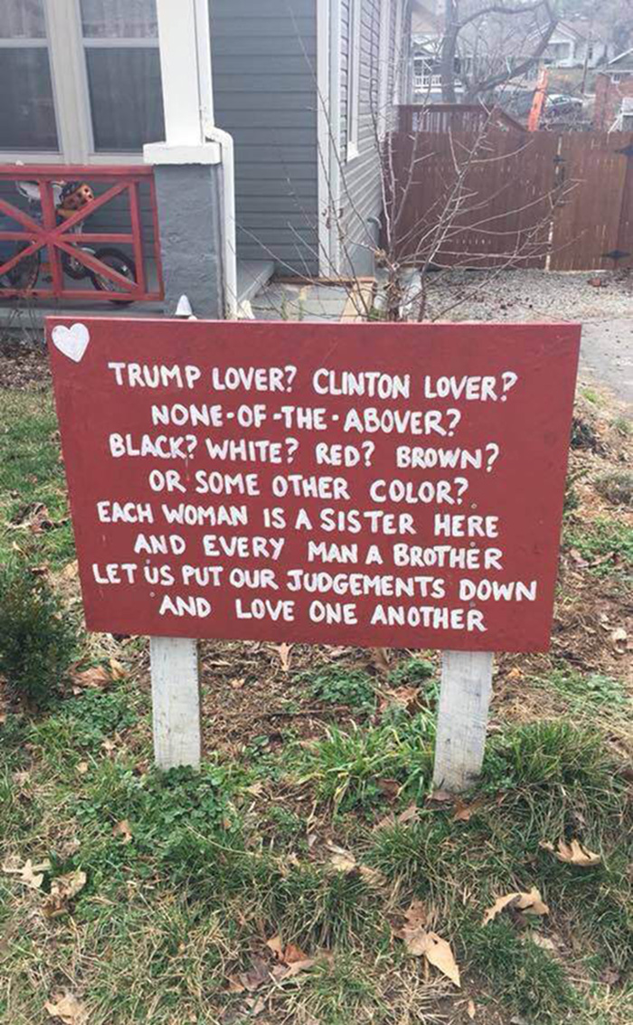love each other sign no politics