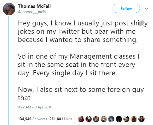 Student finds annoying foreigner is a friend he did not know he had