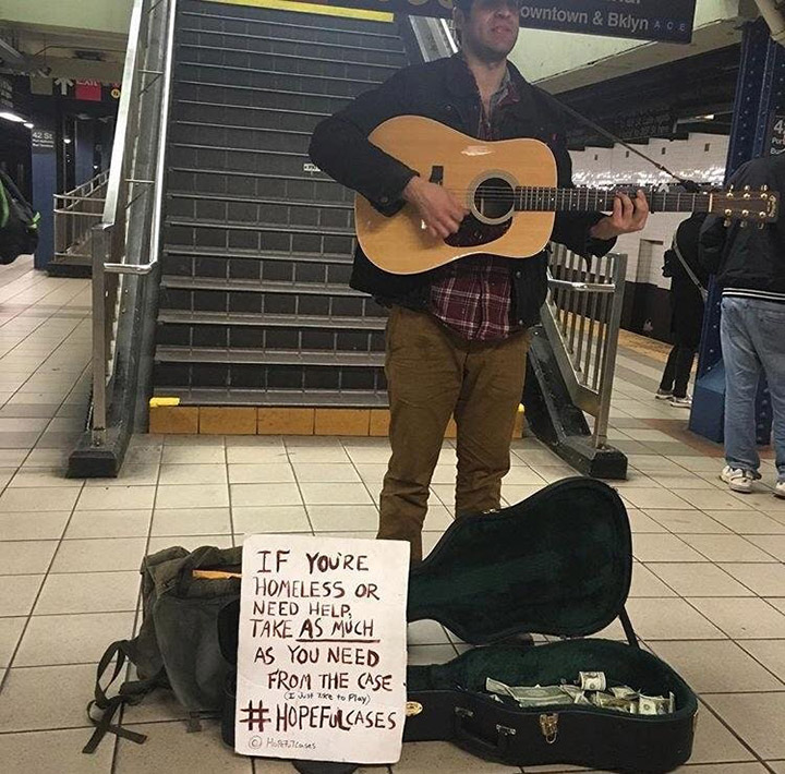 street performers play for homeless hopeful cases