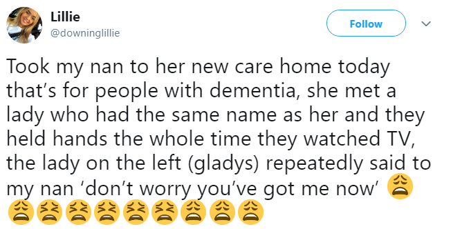 grandmother makes friend at nursing home dementia