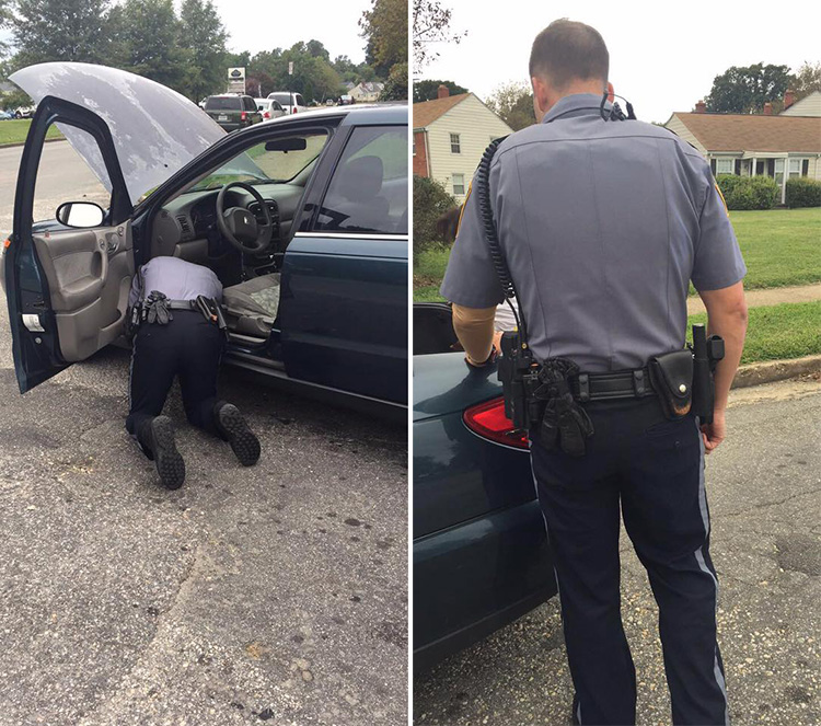 police officer fixes car instead of giving ticket