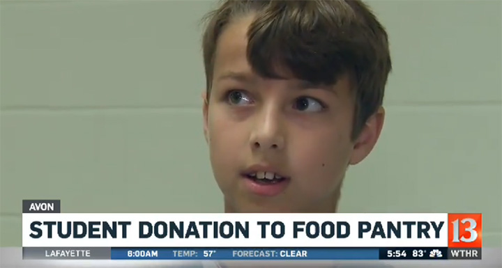 good news boy donates money to food pantry