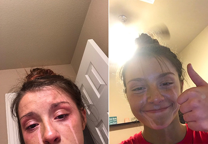people crying after spray tan