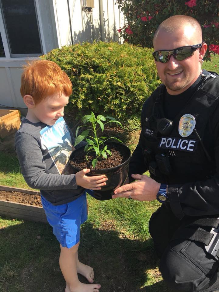 police officer returns stolen plant