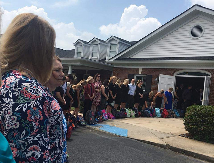 teachers bring backpacks to funeral tammy waddell