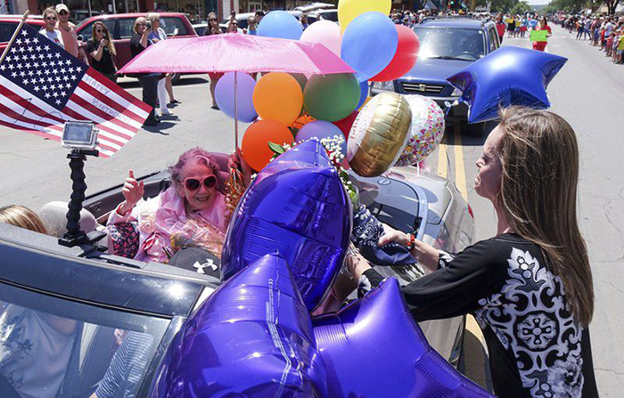town throws parade for 107 year old woman Myda Lewis