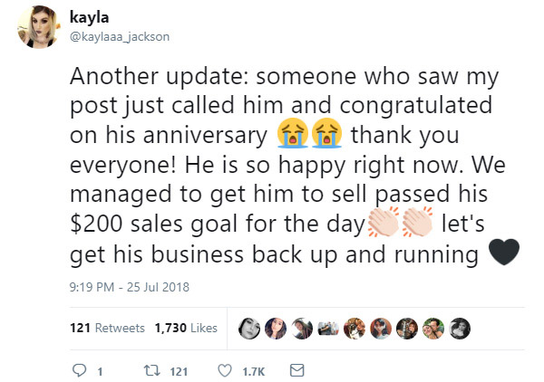 woman tweets save mans store anniversary party