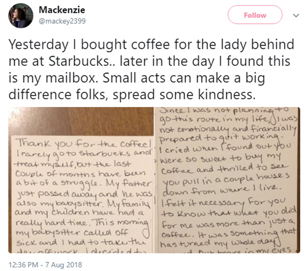 act of kindness starbucks