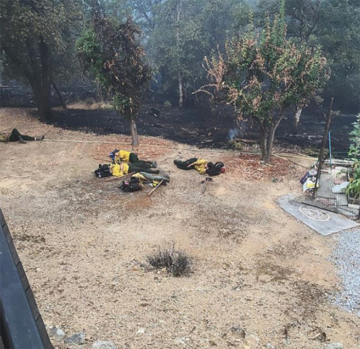 firefighters nap during Carr fire Redding