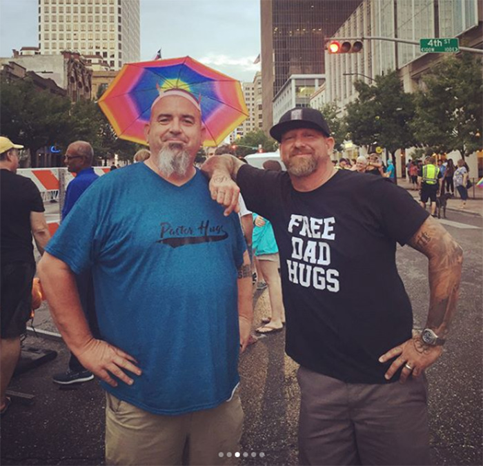 free mom and dad hugs church at pride