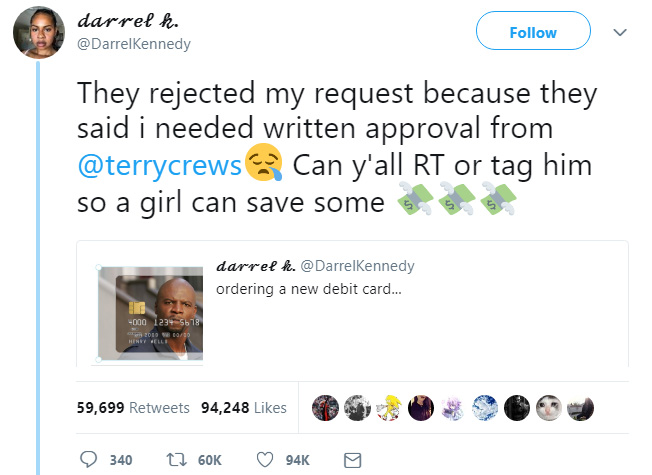 woman orders terry crews credit card