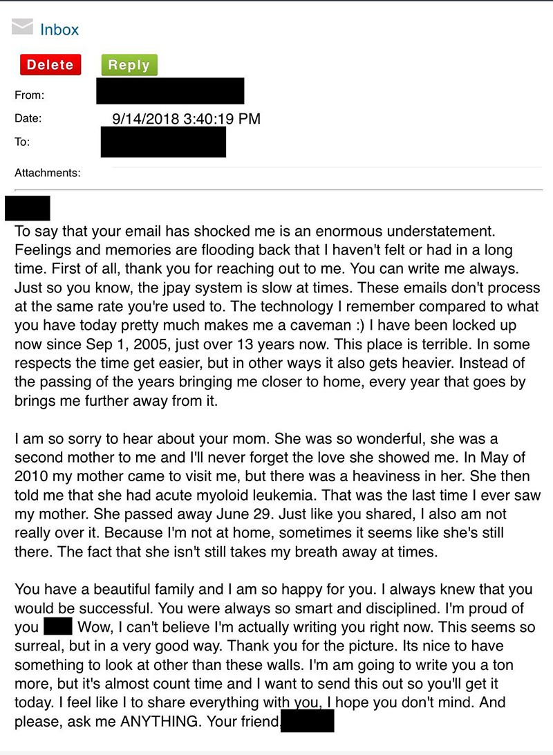 email from prisoner childhood friend
