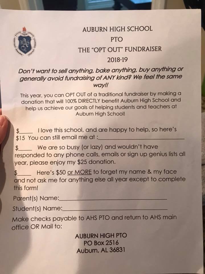funny high school fundraiser form Auburn