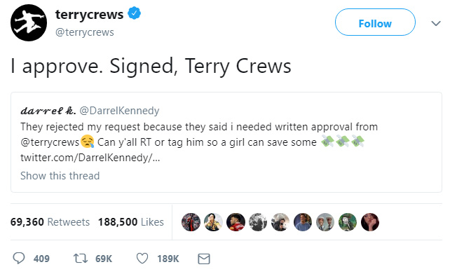 woman orders terry crews credit card