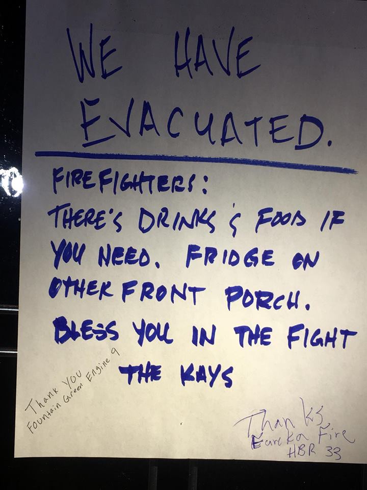 sign for firefighters drinks and food utah fires