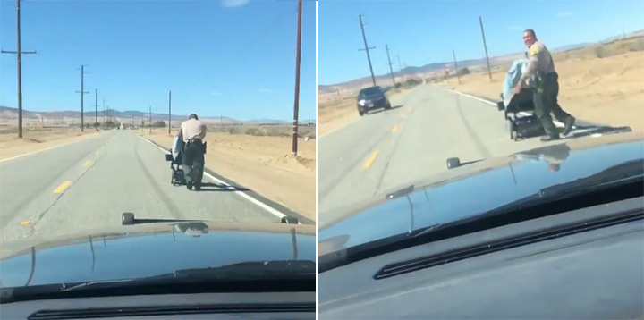 cop pushes wheelchair home for old woman