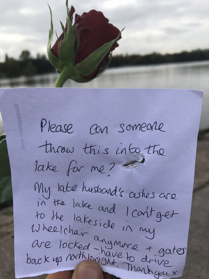 note to throw rose in lake