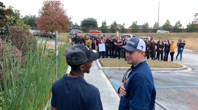 restaurant workers surprise dishwasher with new car after it was stolen