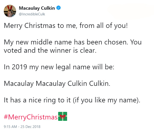 Macaulay Culkin middle name