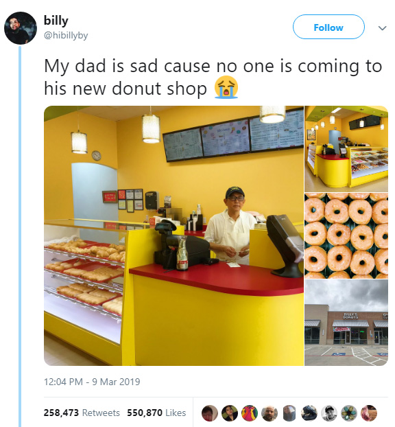 son tweets donut shop empty