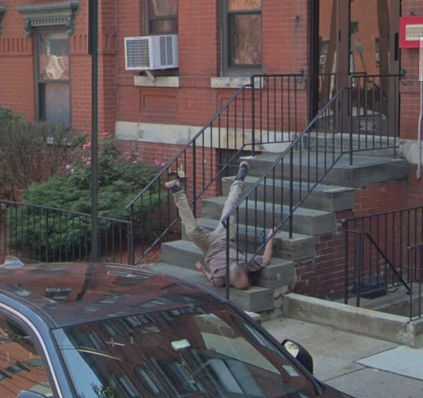 man falls down steps google maps