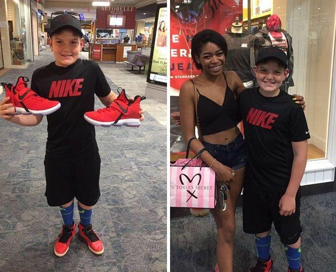 Mall Buys Little Kid New Basketball Shoes