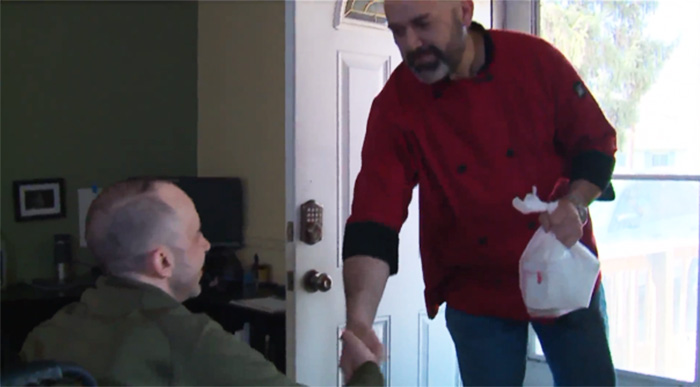 chef delivers soup to man with MS