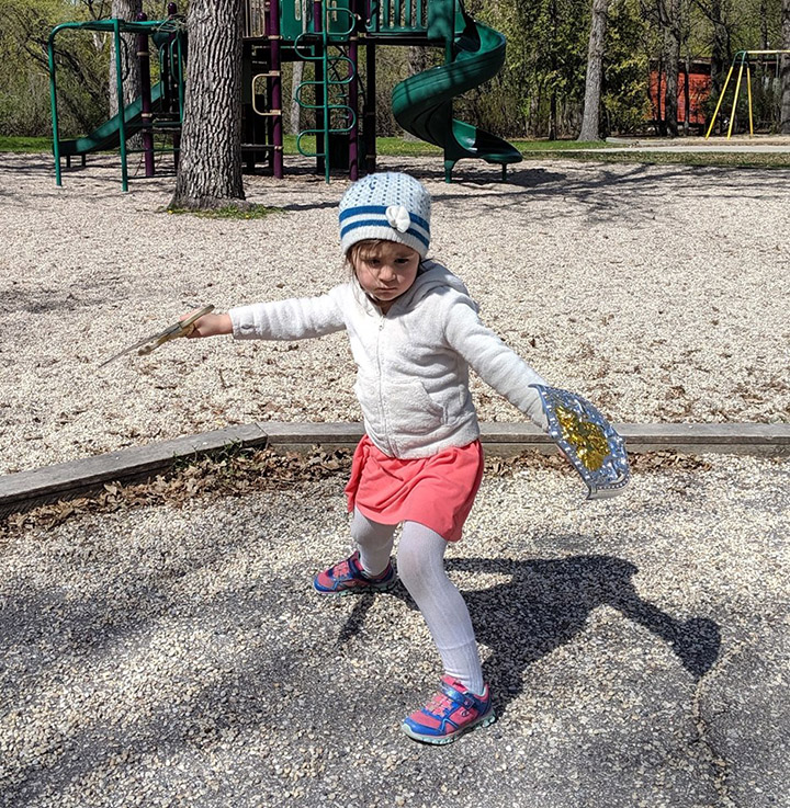 daughter takes sword to park instead of bike