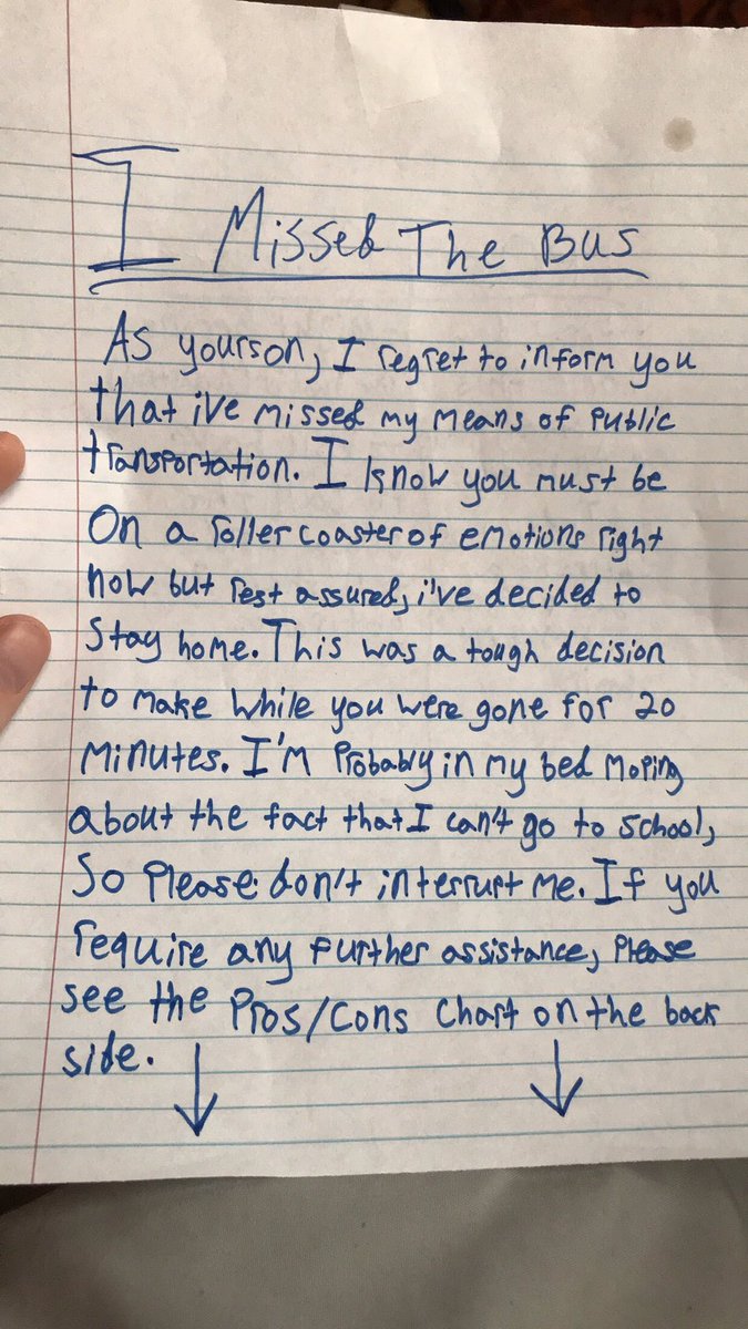 kid writes pros cons list missing school