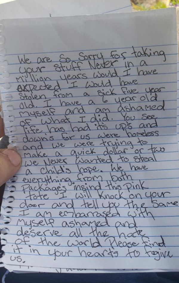 thieves return wrestling belt apology letter to get sober