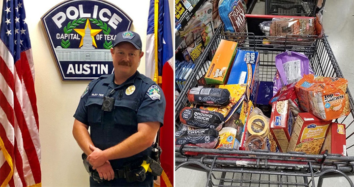 police officer buys family groceries