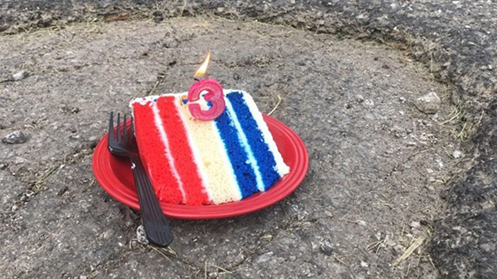 man throws pothole a birthday party