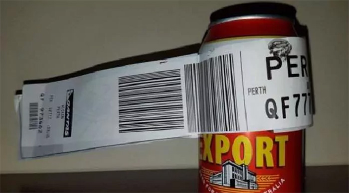 man checks single can of beer airport