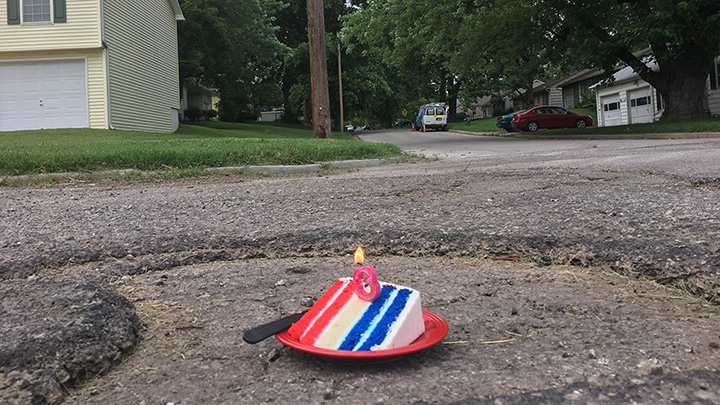 man throws pothole a birthday party