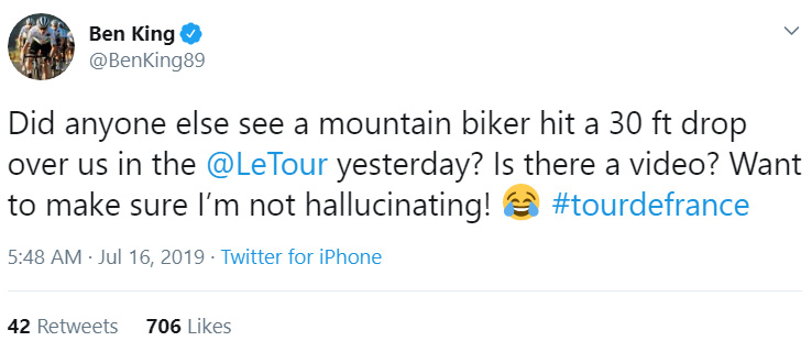 biker jumps over tour de france