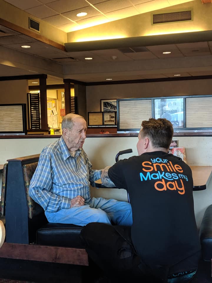 server dines with lonely old man