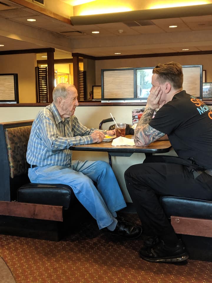 server dines with lonely old man