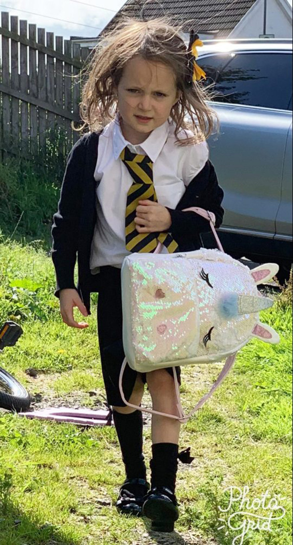 little girl before and after first day of school