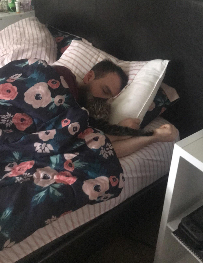 boyfriend sleep with cat cute picture